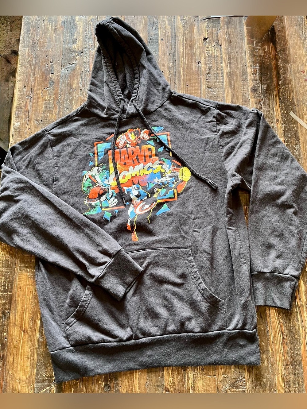 Marvel Comics Black Hoodie Sweatshirt Front & Back Graphic Sz S